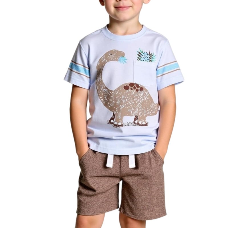 Little Bitty 2T Boy Clothes Toddler Boys Summer Outfits Cotton Short Sleeve Dinosaur T-Shirt & Shorts Set,Dinosaur-2-3Y - Image 1